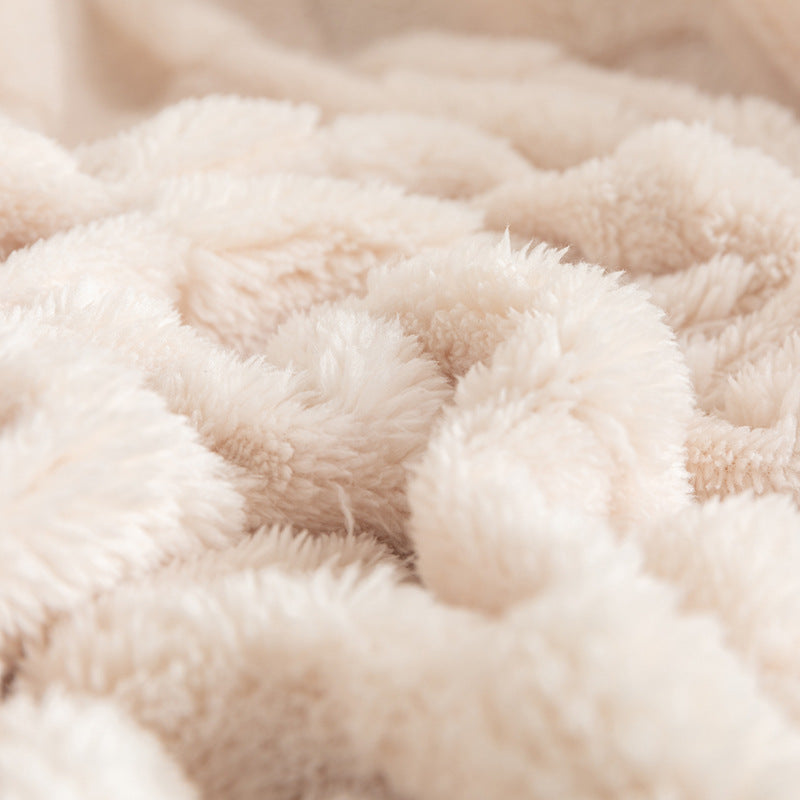 Plaid jacquard blanc crème replié décoration intérieure